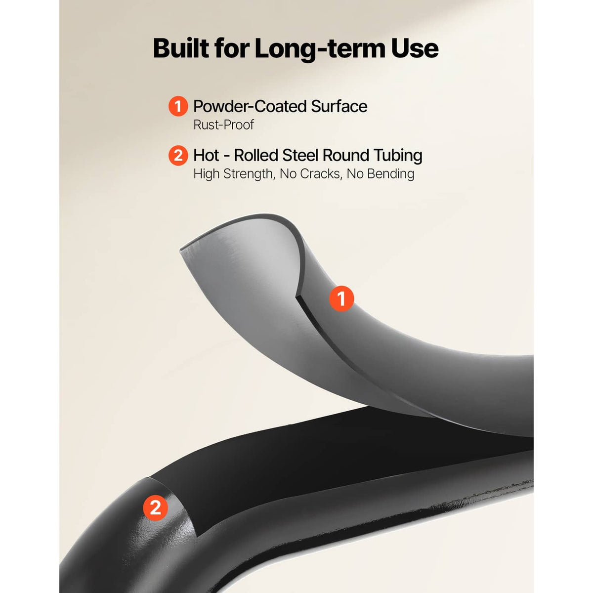 5-step ladder frame with powder-coated, rust-proof curved steel tubing for long use