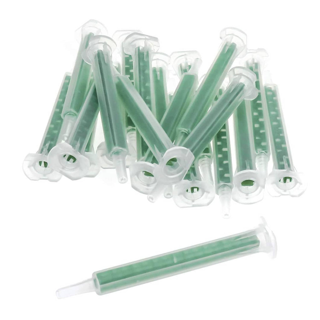 Static mixer nozzles, clear with green internal spiral, 20-pack