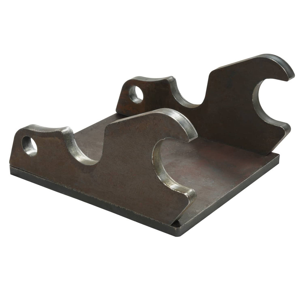 Steel quick attach bracket with three bucket-ear slots and round mounting holes