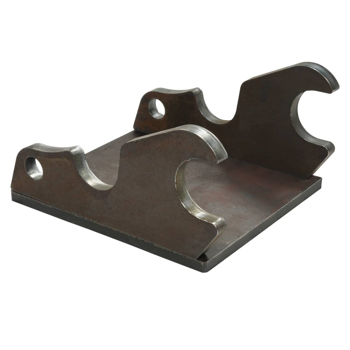 Steel quick attach bracket with three bucket-ear slots and round mounting holes