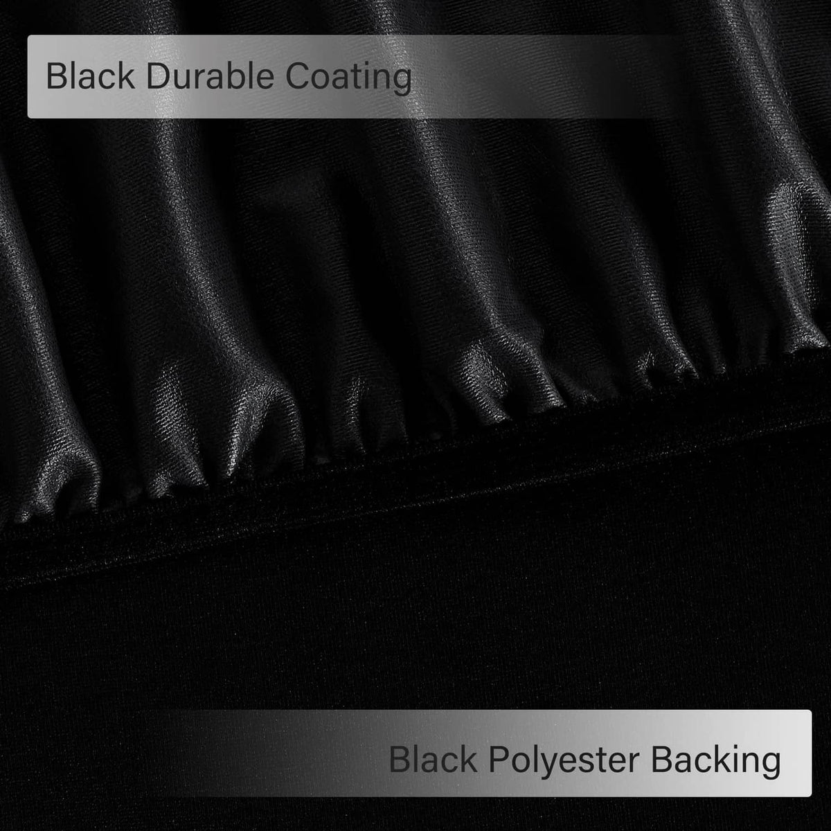 Black round table cloth with durable coating and black polyester backing