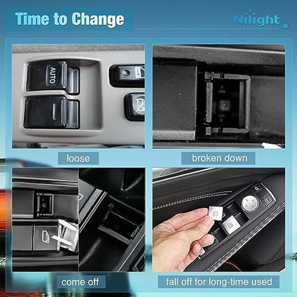 Vehicle window switch close-up showing switch area and connection housing details