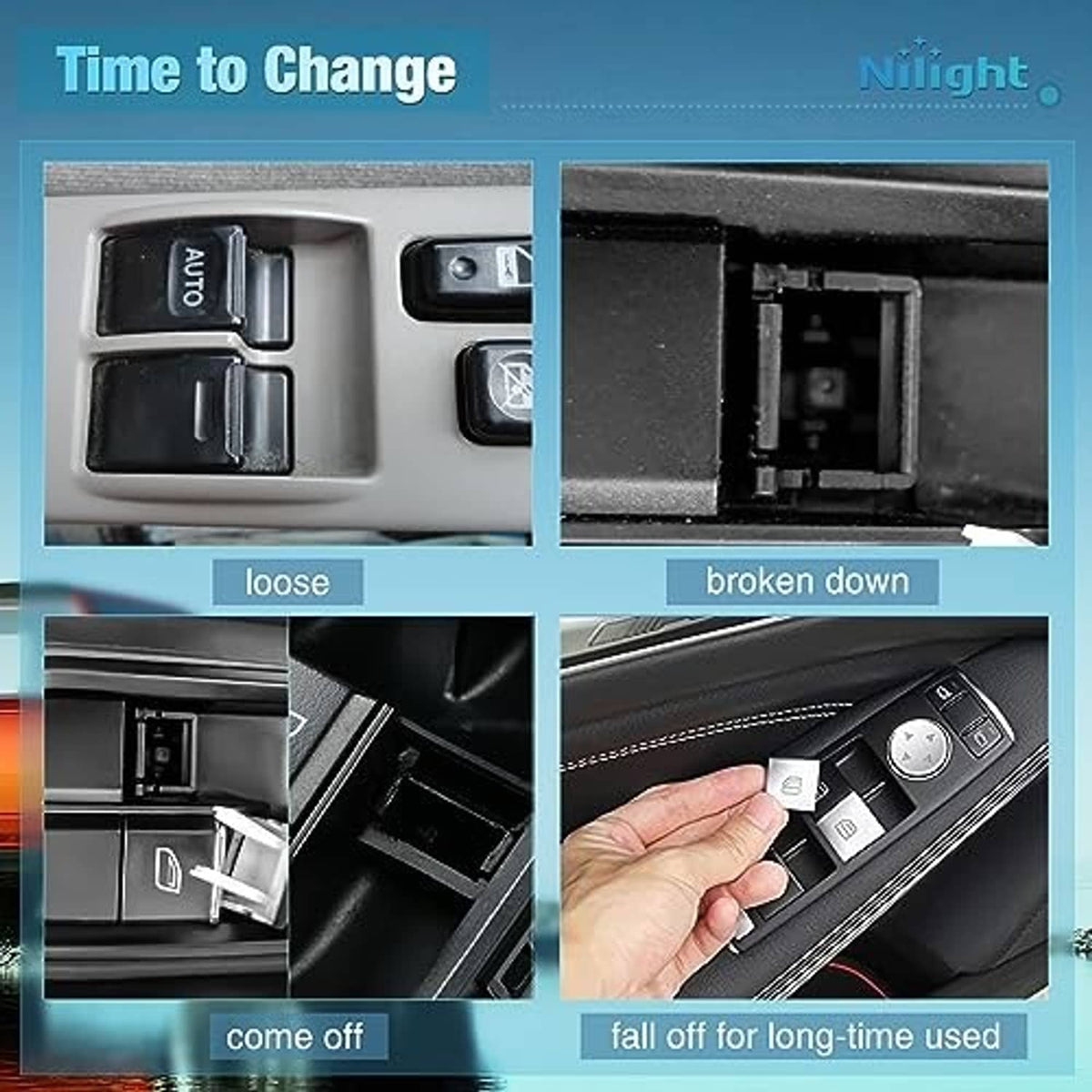 Vehicle window switch close-up showing switch area and connection housing details
