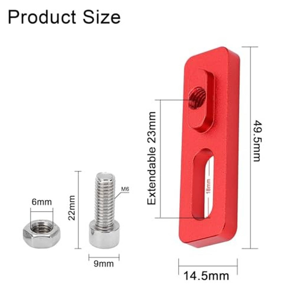 Red V-brake extension converter size diagram with extension bolt and mounting nut