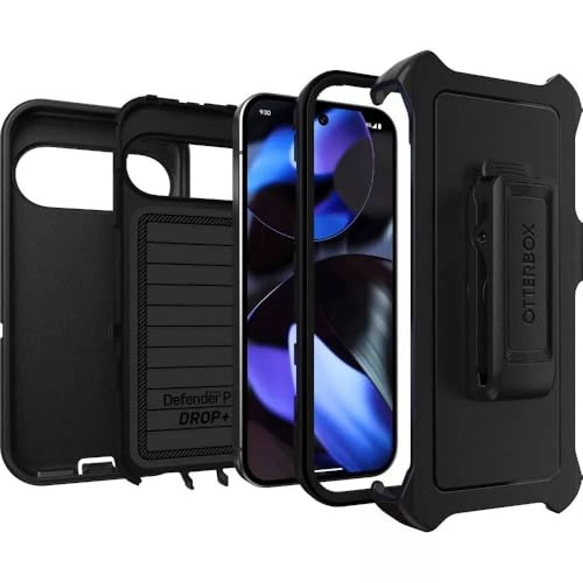 Black rugged phone case on Pixel phone with layered armor design