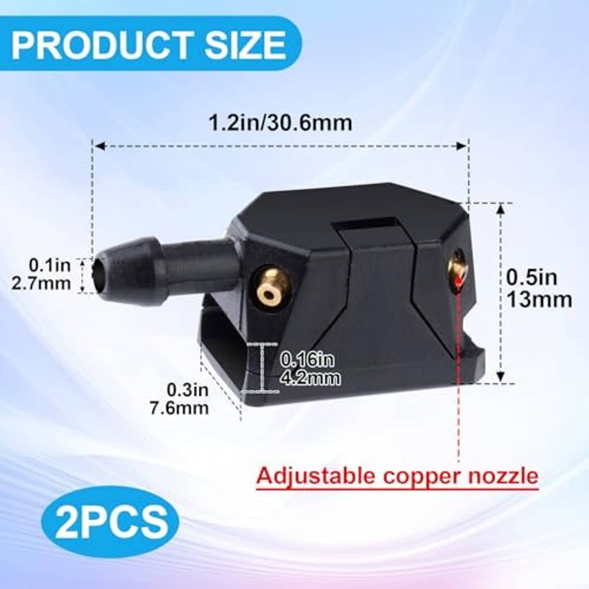Washer nozzle size diagram for adjustable black 2-piece nozzles