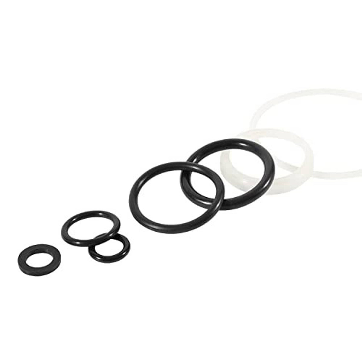 Floor jack seal repair kit assortment of black O-rings and circular gasket seals