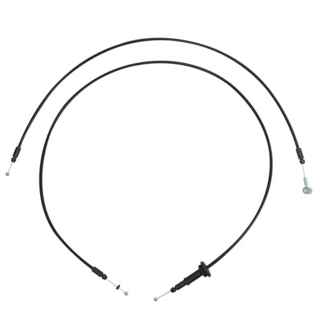Hood latch release cable assembly with black cable, two loops, and metal end clips