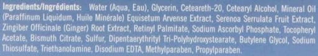 Ingredients list panel for hair conditioning creme