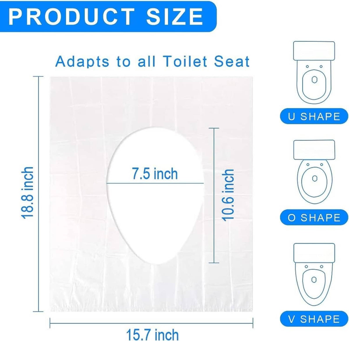 Toilet seat cover size chart for U, O, and V shaped toilet seats