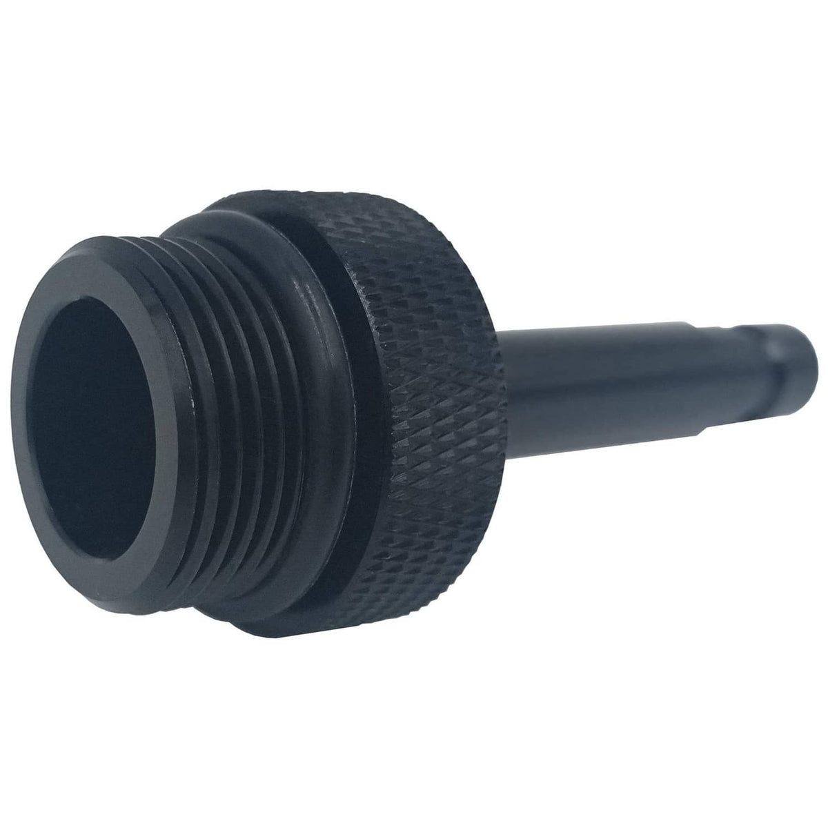 Side view of threaded ATF fill adapter with knurled grip and tapered outlet