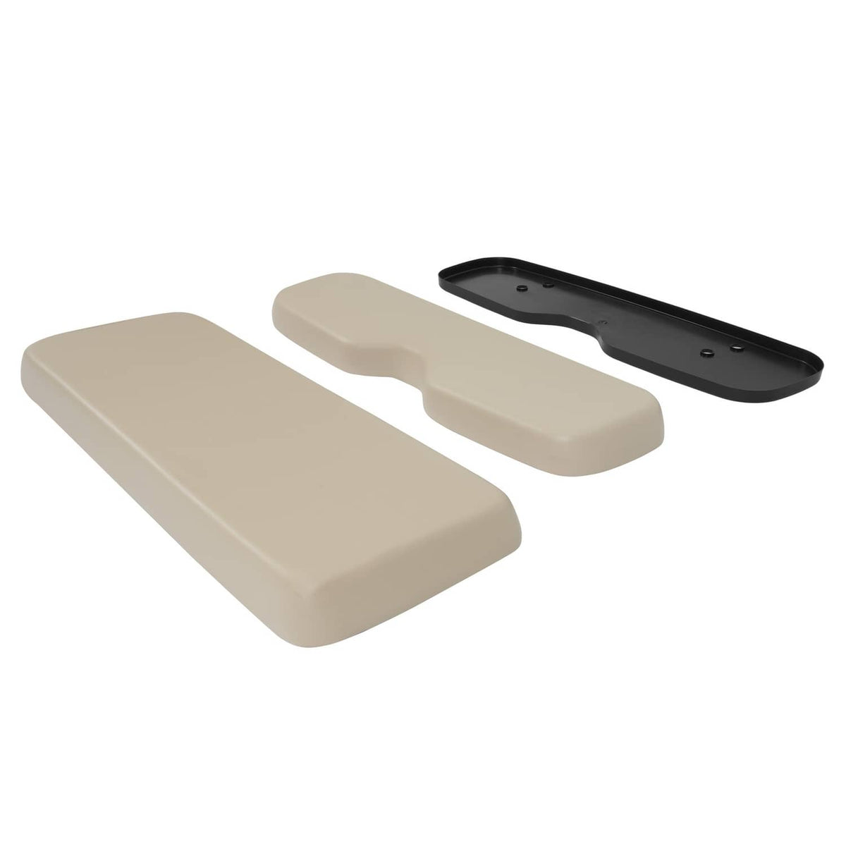 Tan golf cart seat cushion bottom with matching side pad and black mounting plate