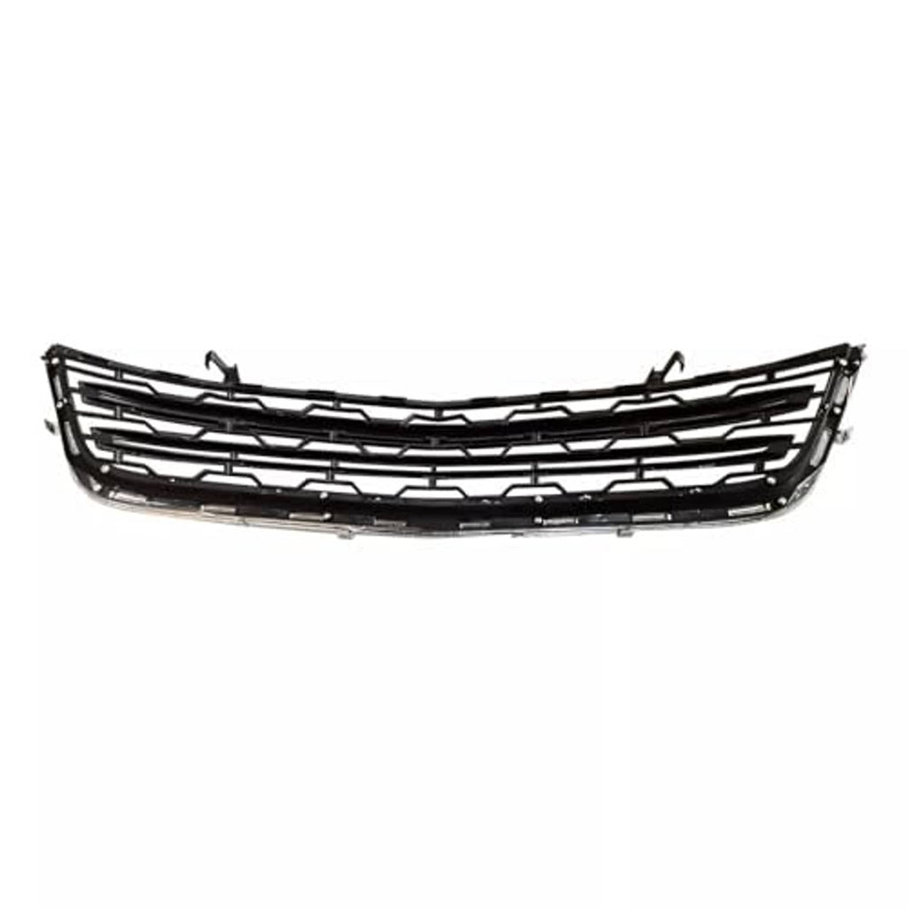 Front bumper lower grille assembly with black mesh slats and chrome lower edge trim