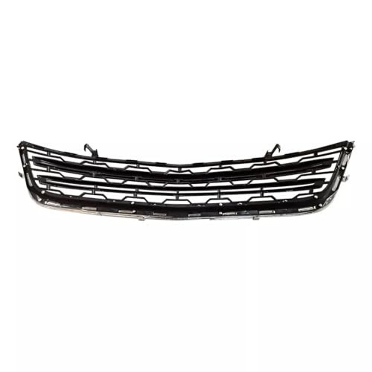 Front bumper lower grille assembly with black mesh slats and chrome lower edge trim
