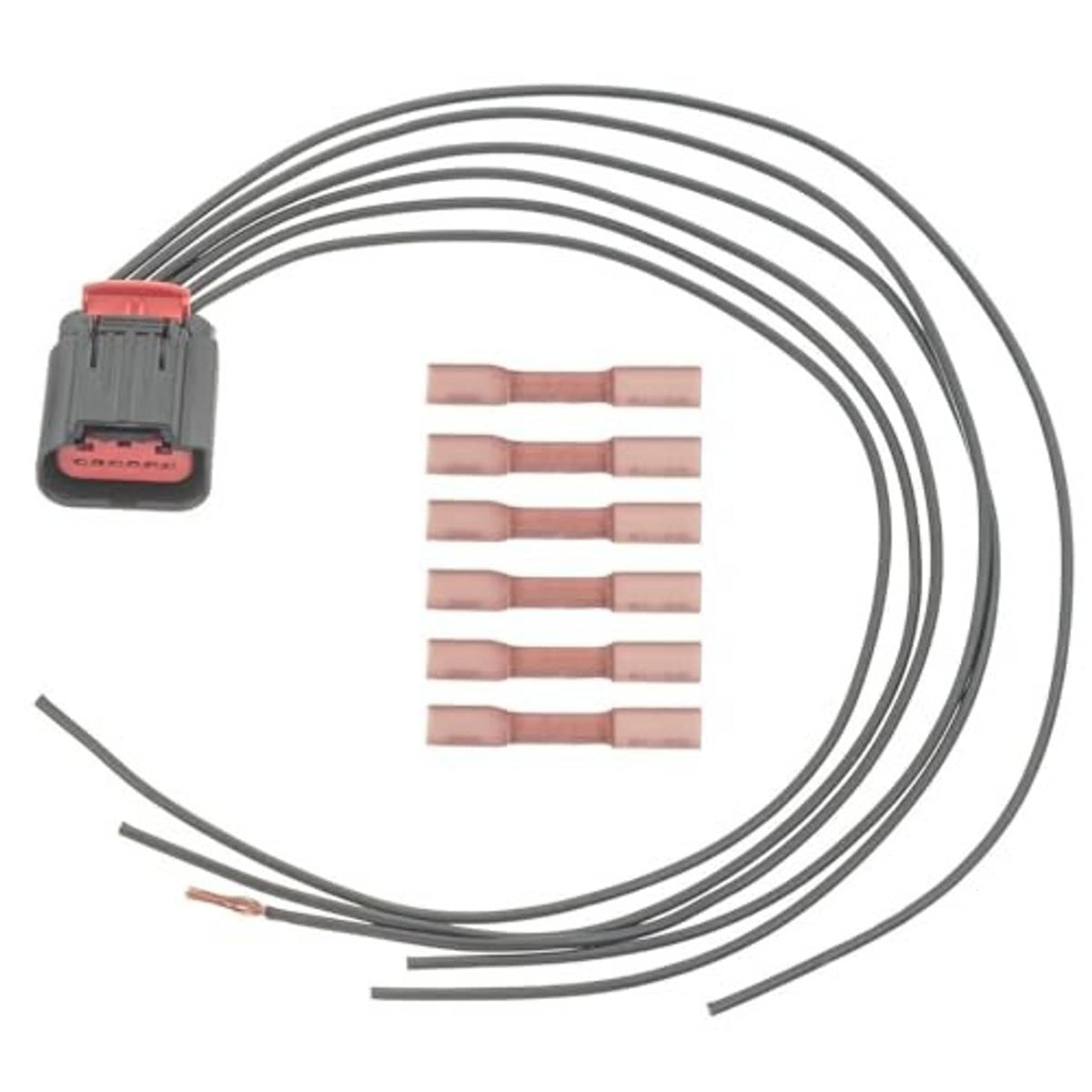 Seat recline motor pigtail wiring harness with gray connector and multiple terminal ends