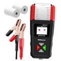 Car battery tester with printer, LCD screen, and red/black clamp leads