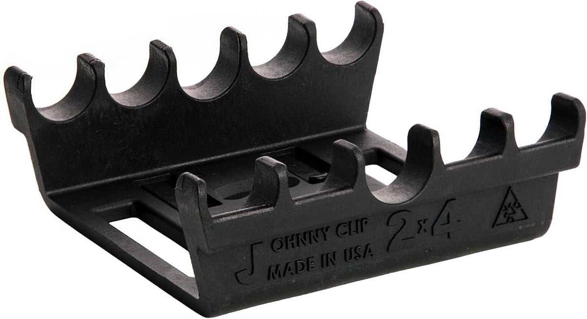 Black loader base with angled shell guides and molded Johnny Clip 2x4 markings