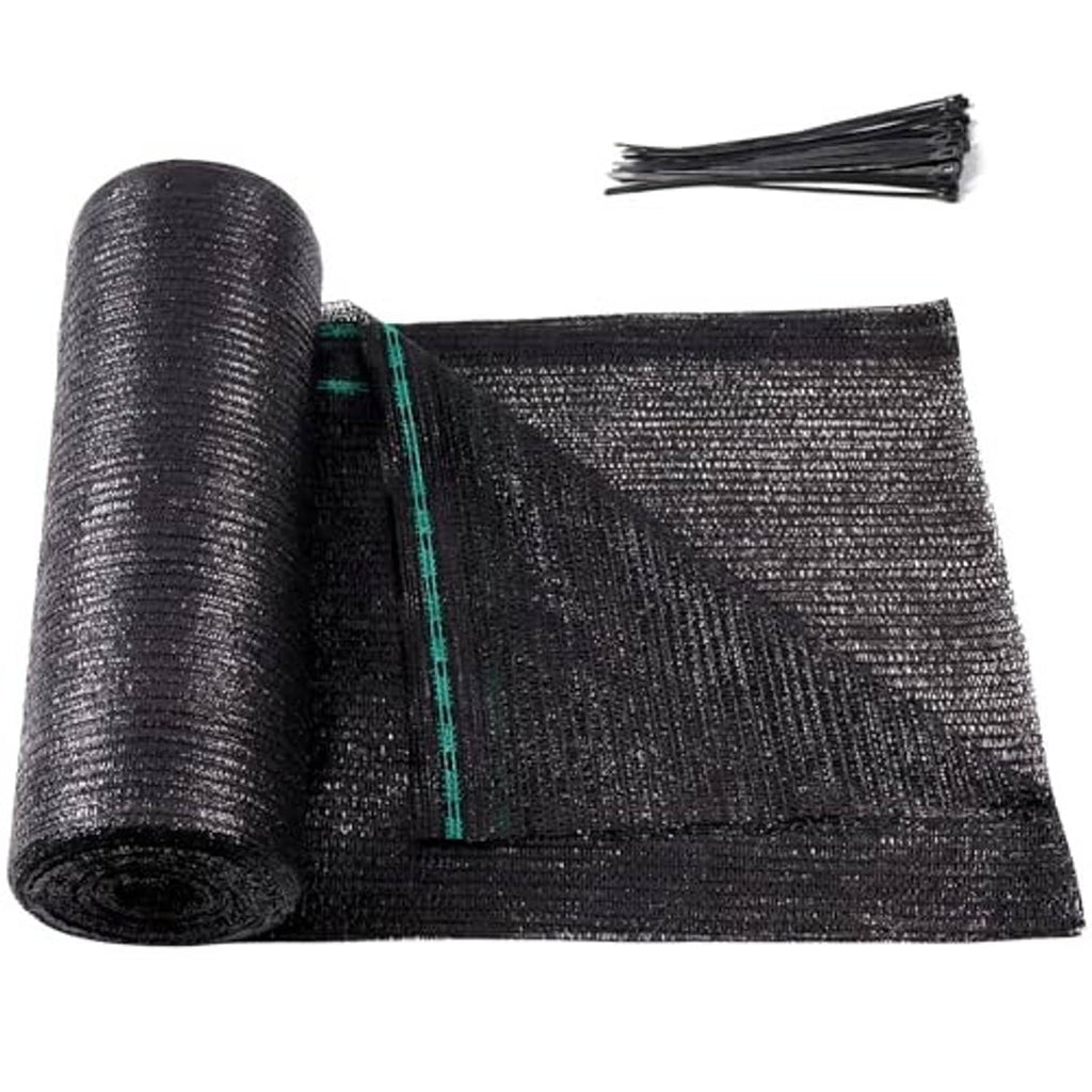 Black shade cloth roll with green stitched border and loose cut ends