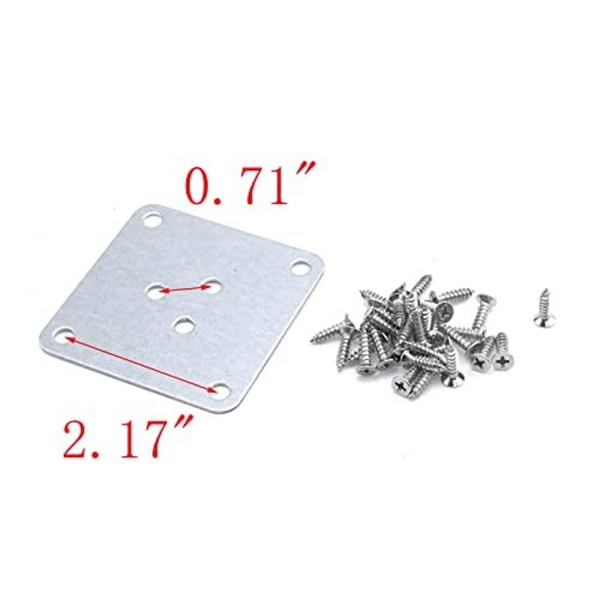 Square metal mounting plate with screws for furniture legs, 2.17 in