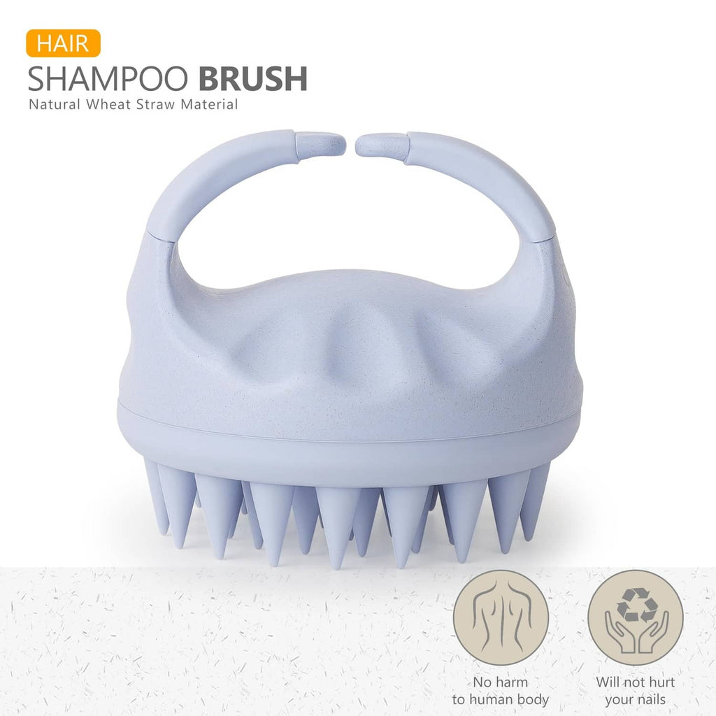 Sky blue shampoo brush with loop handle and pointed silicone scalp bristles