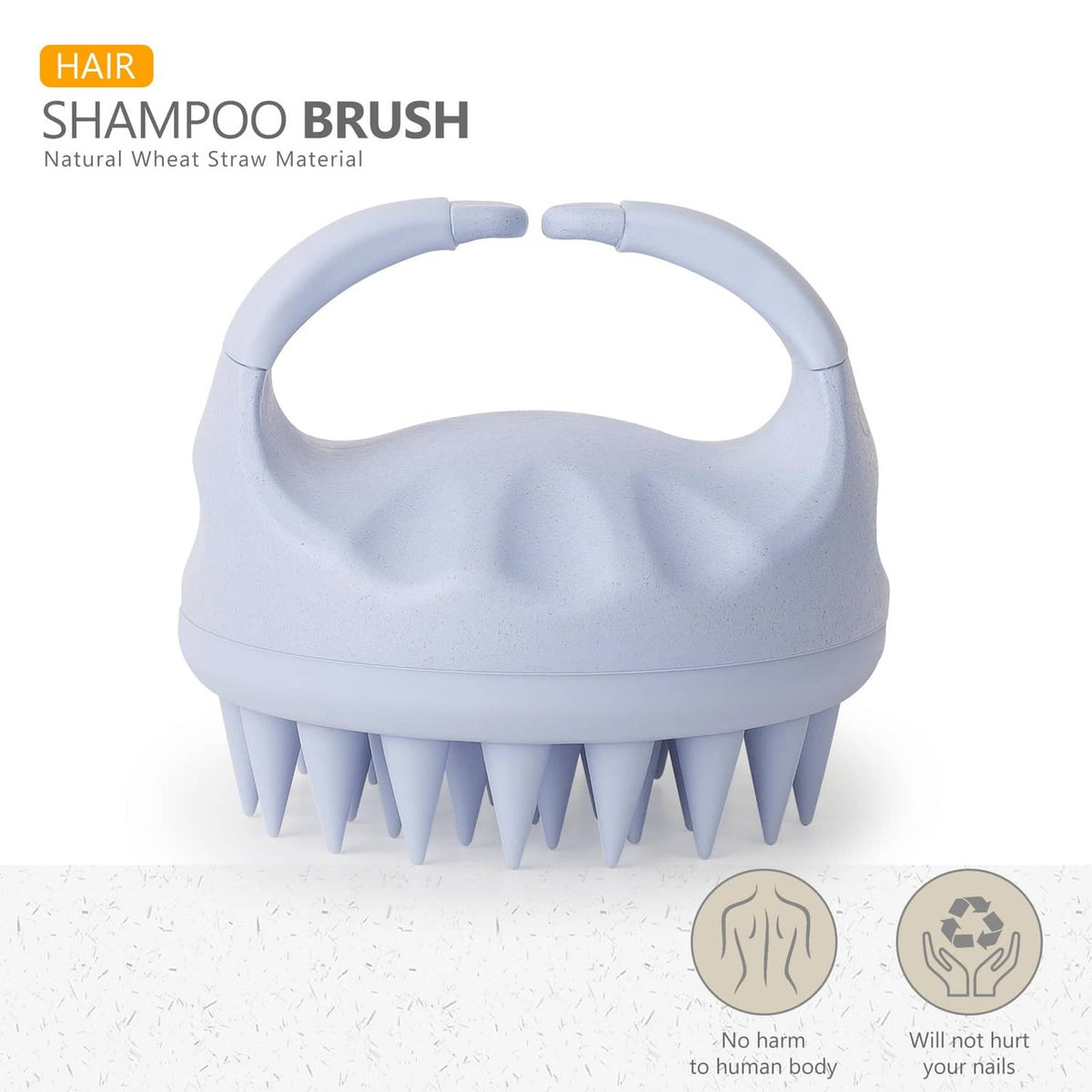 Sky blue shampoo brush with loop handle and pointed silicone scalp bristles