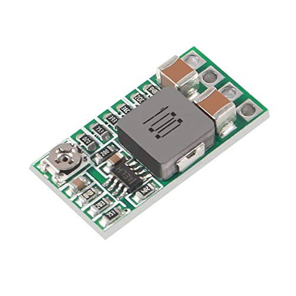 Mini DC voltage regulator module PCB with power IC, inductor, and solder pads