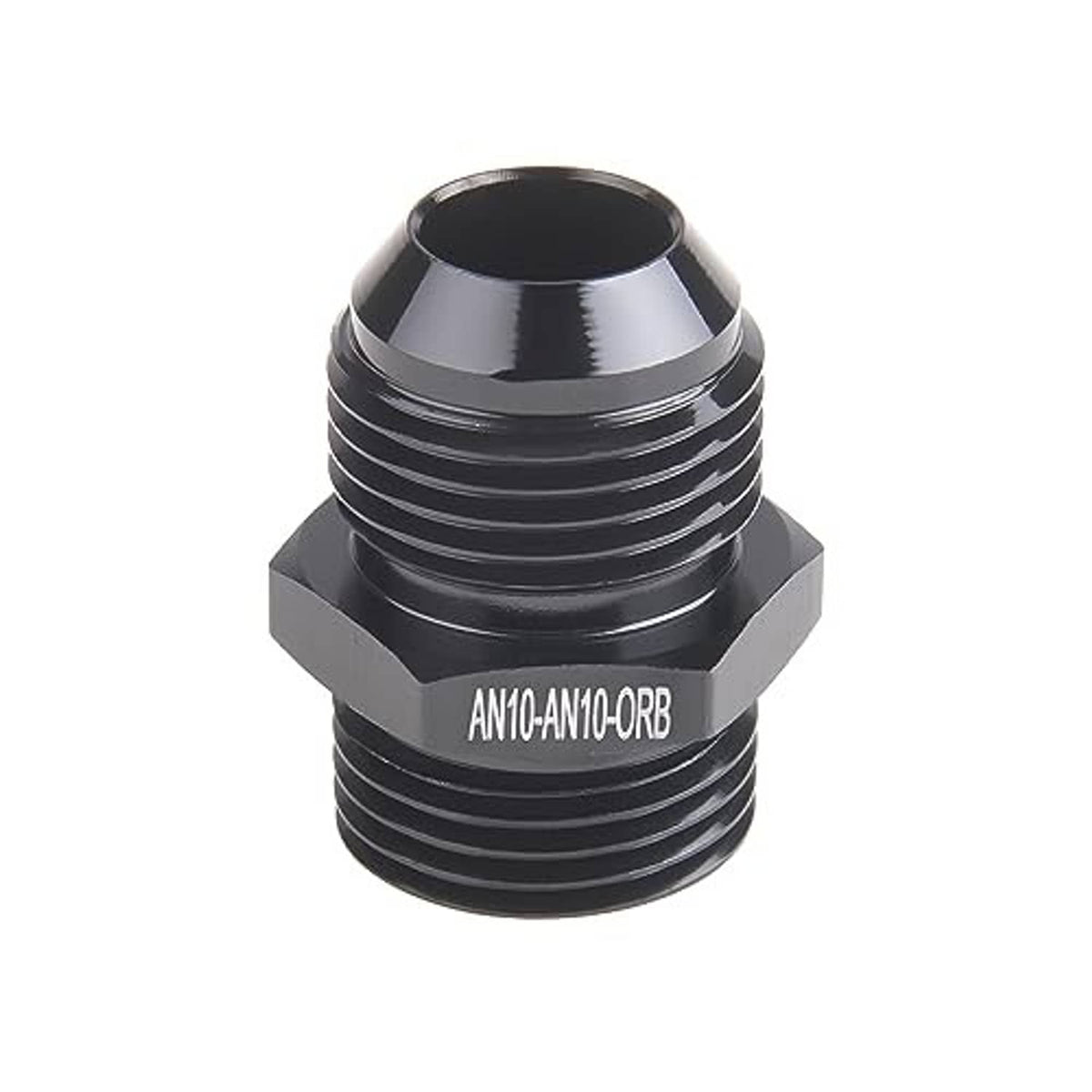 Single black AN10-AN10 ORB male O-ring boss adapter with hex mounting face