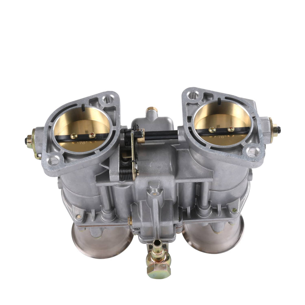 Weber 48IDA carburetor assembly showing two circular intake bores