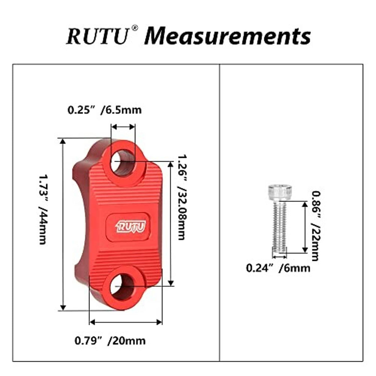 Red CNC motorcycle brake lever holder clamp with measurement diagram and bolt dimensions
