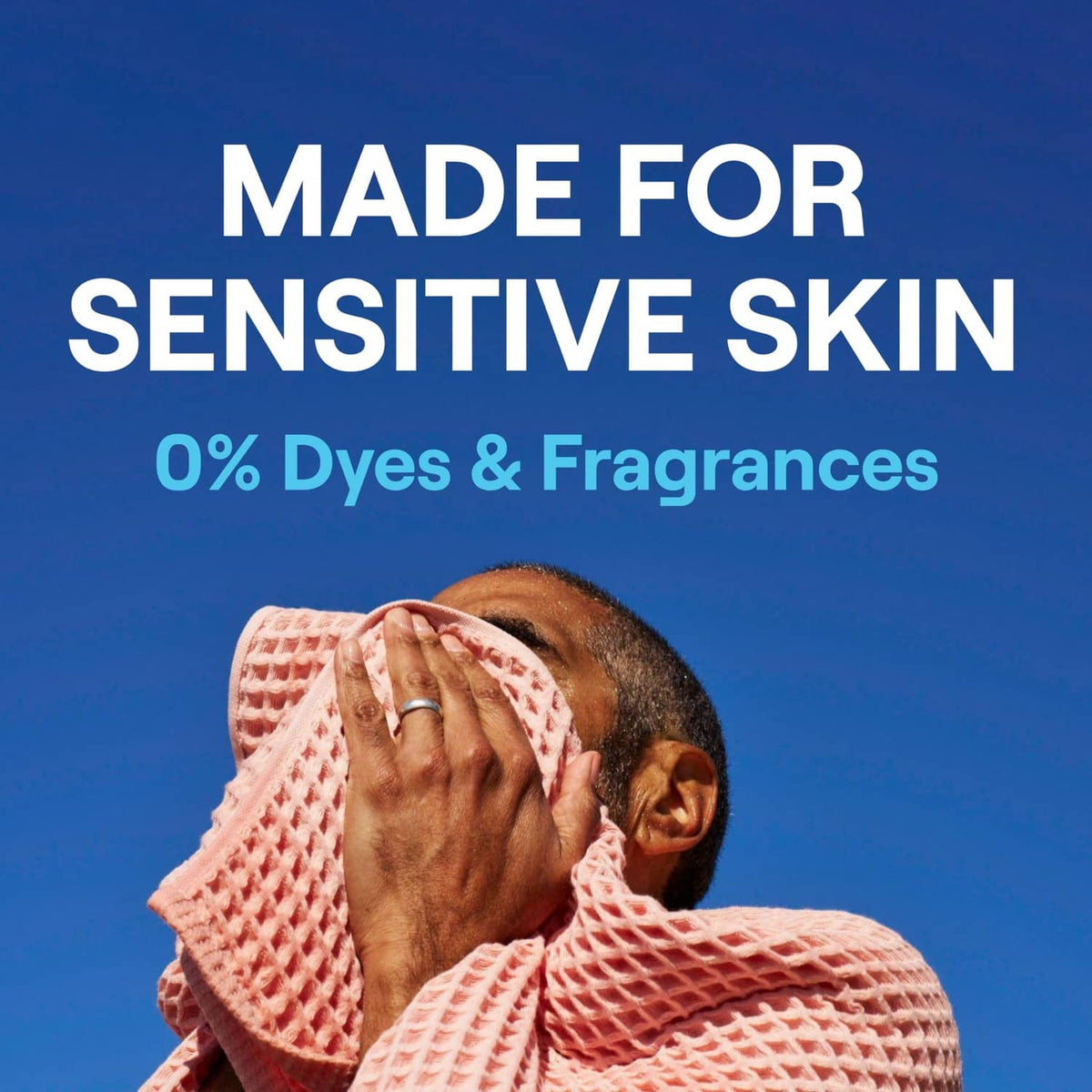 Laundry detergent powder graphic: made for sensitive skin, 0% dyes & fragrances