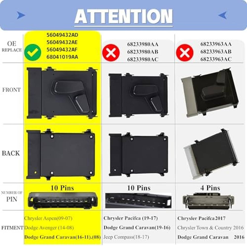 Compatibility guide for a 10-pin power seat switch with matching part numbers