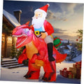 Inflatable Santa riding a red inflatable dinosaur, red suit and white beard, outdoor decor