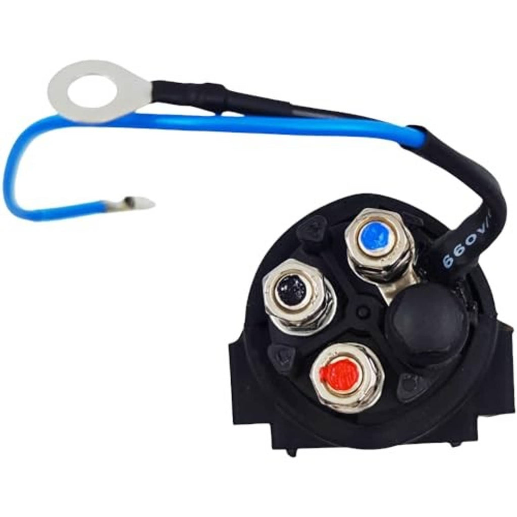 Outboard power trim tilt-up relay detail: three screw terminals with blue and red caps