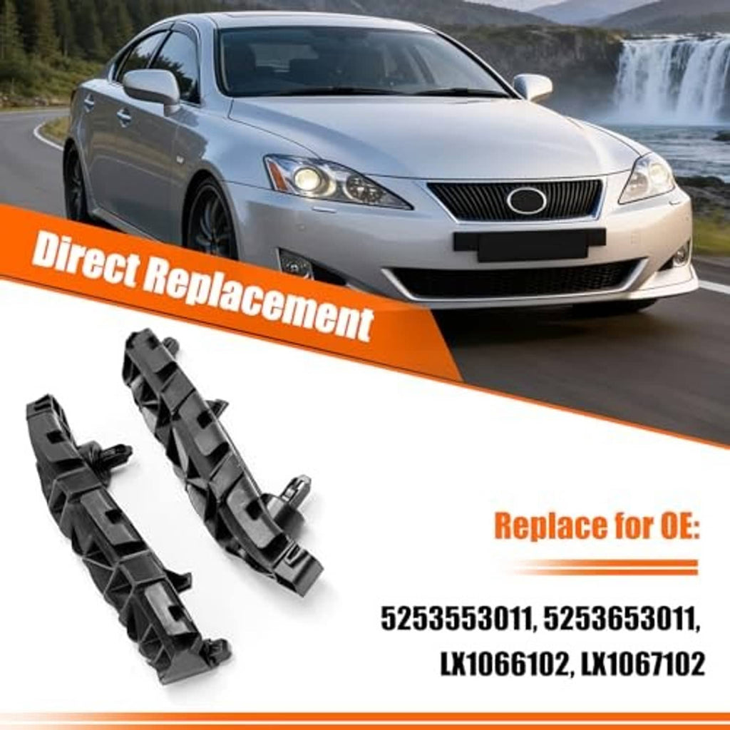 Front bumper bracket set, direct replacement black plastic brackets with mounting pegs