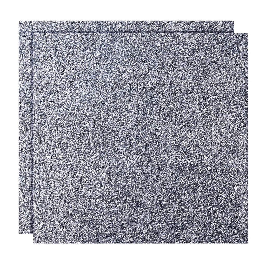 Gray speckled square carpet tile, smooth pile surface close-up