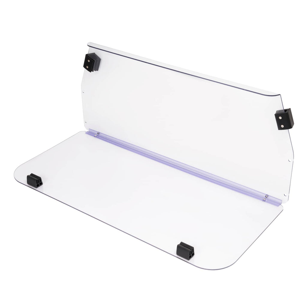 Clear vented windshield with purple support bar and black side mounting brackets