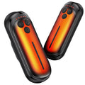 Black rechargeable electric hand warmers pair with glowing heat indicator panels