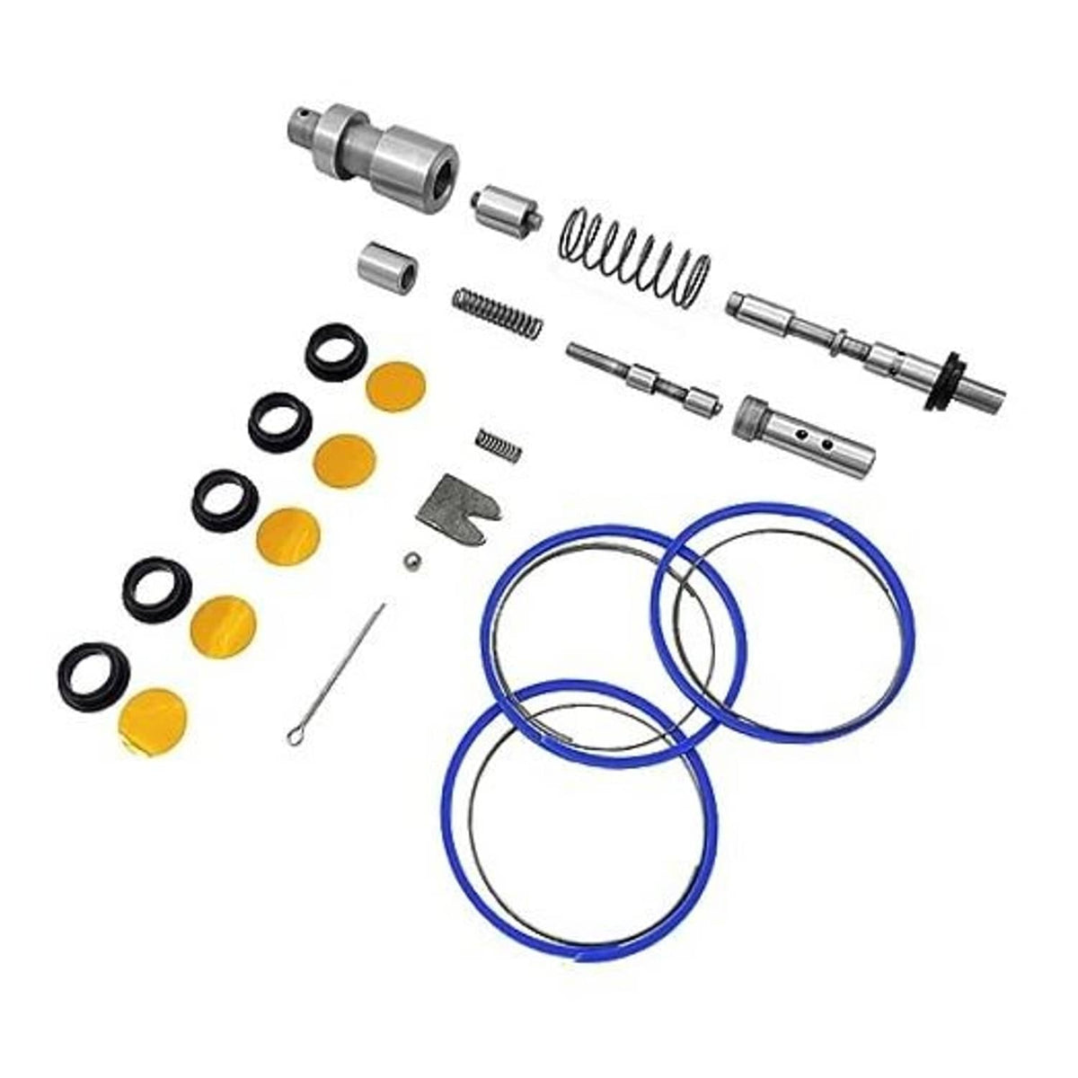Transmission shift repair kit: metal parts, blue O-rings, yellow seals, black grommets
