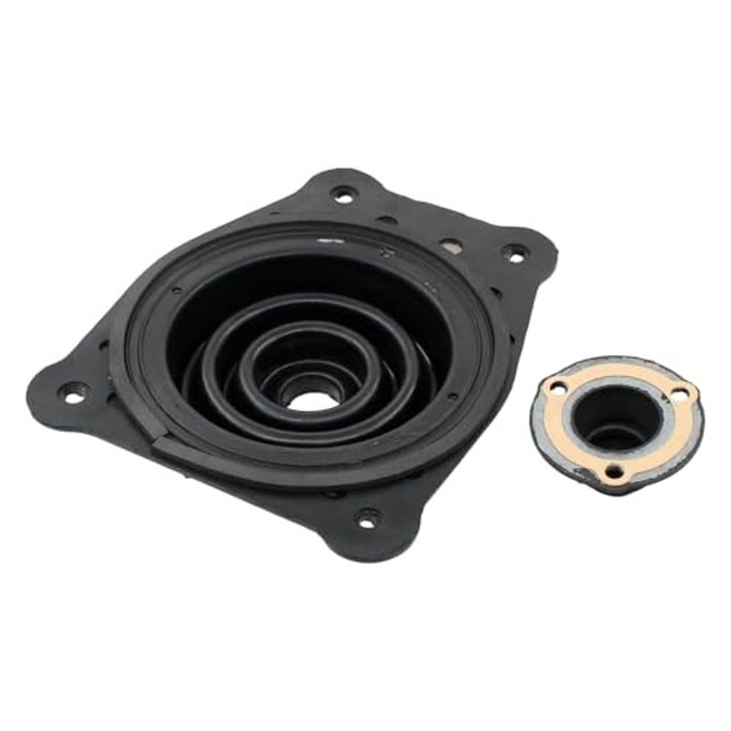 Black rubber shift boot insulator with central bushing and metal flange ring
