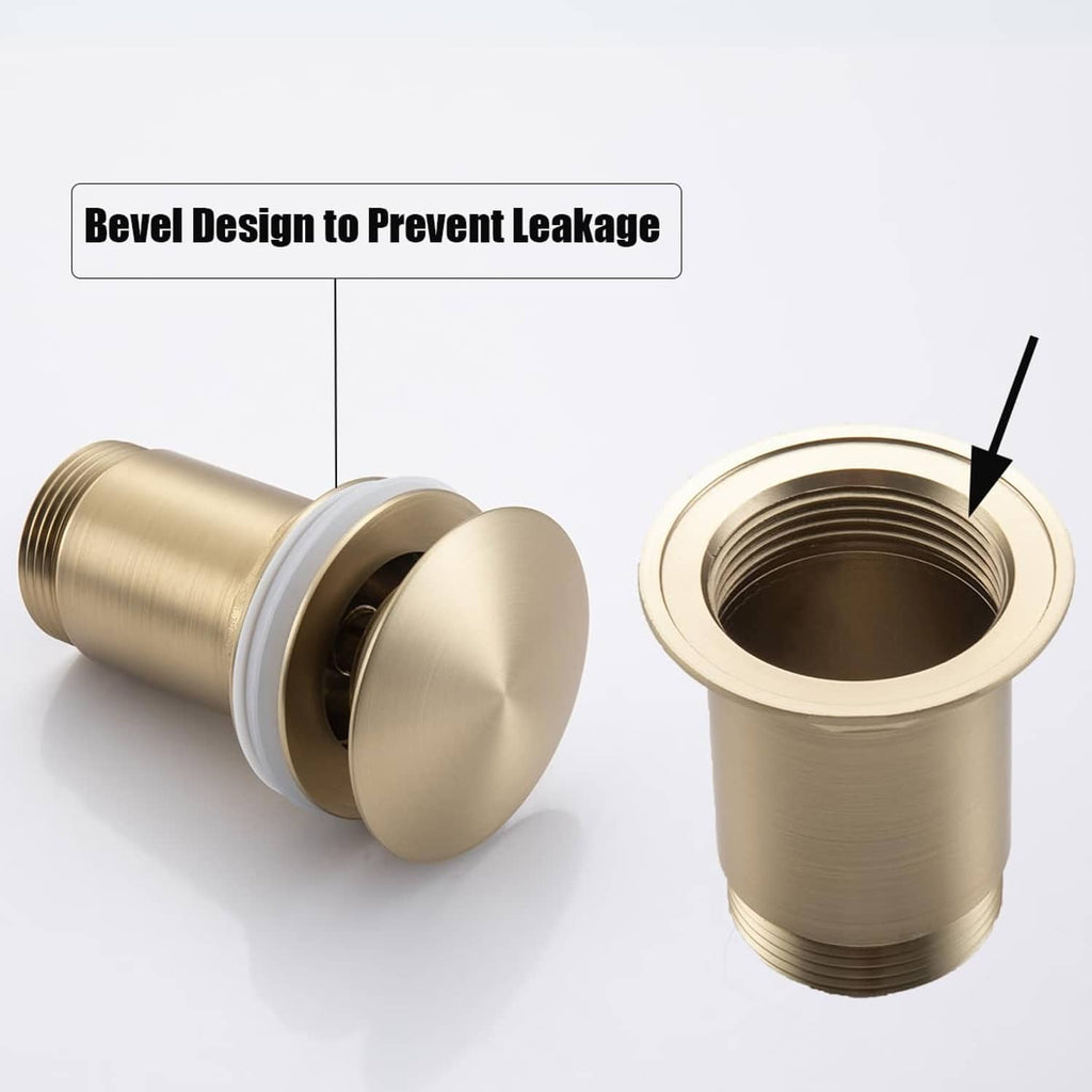Brushed gold brass bottle P-trap with beveled top opening and internal threads