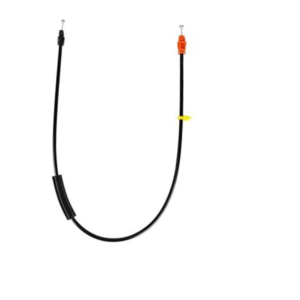 Inside door latch release cable, black with orange connector and yellow marker, 31 in