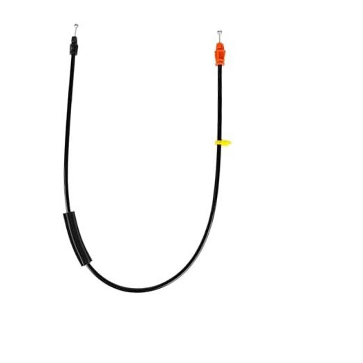 Inside door latch release cable, black with orange connector and yellow marker, 31 in