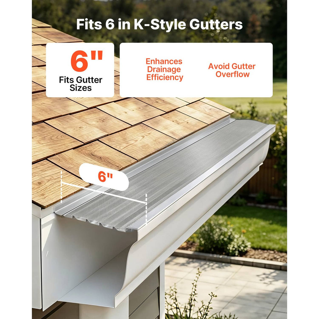 Installed 6-inch aluminum gutter cover with steel mesh on a gutter