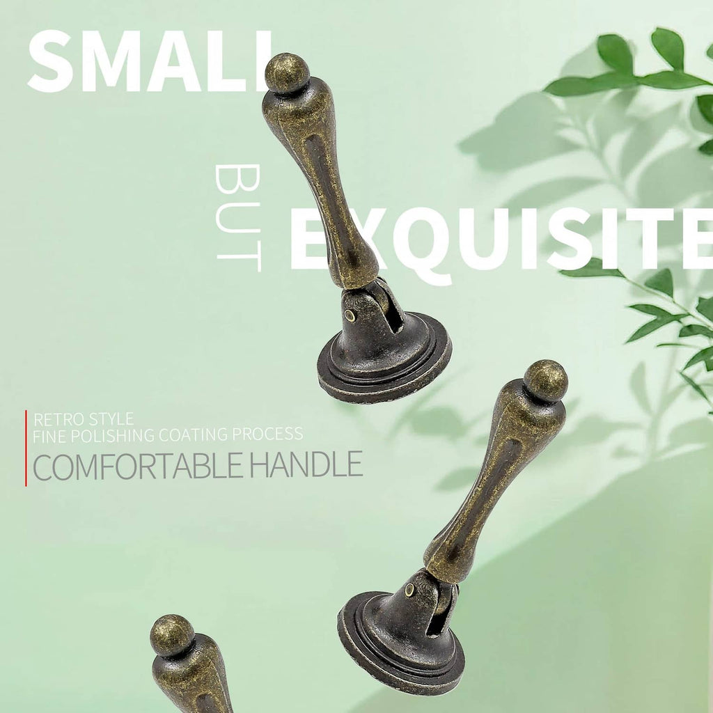 Antique bronze tear-drop cabinet handles with rounded rosettes and screw holes