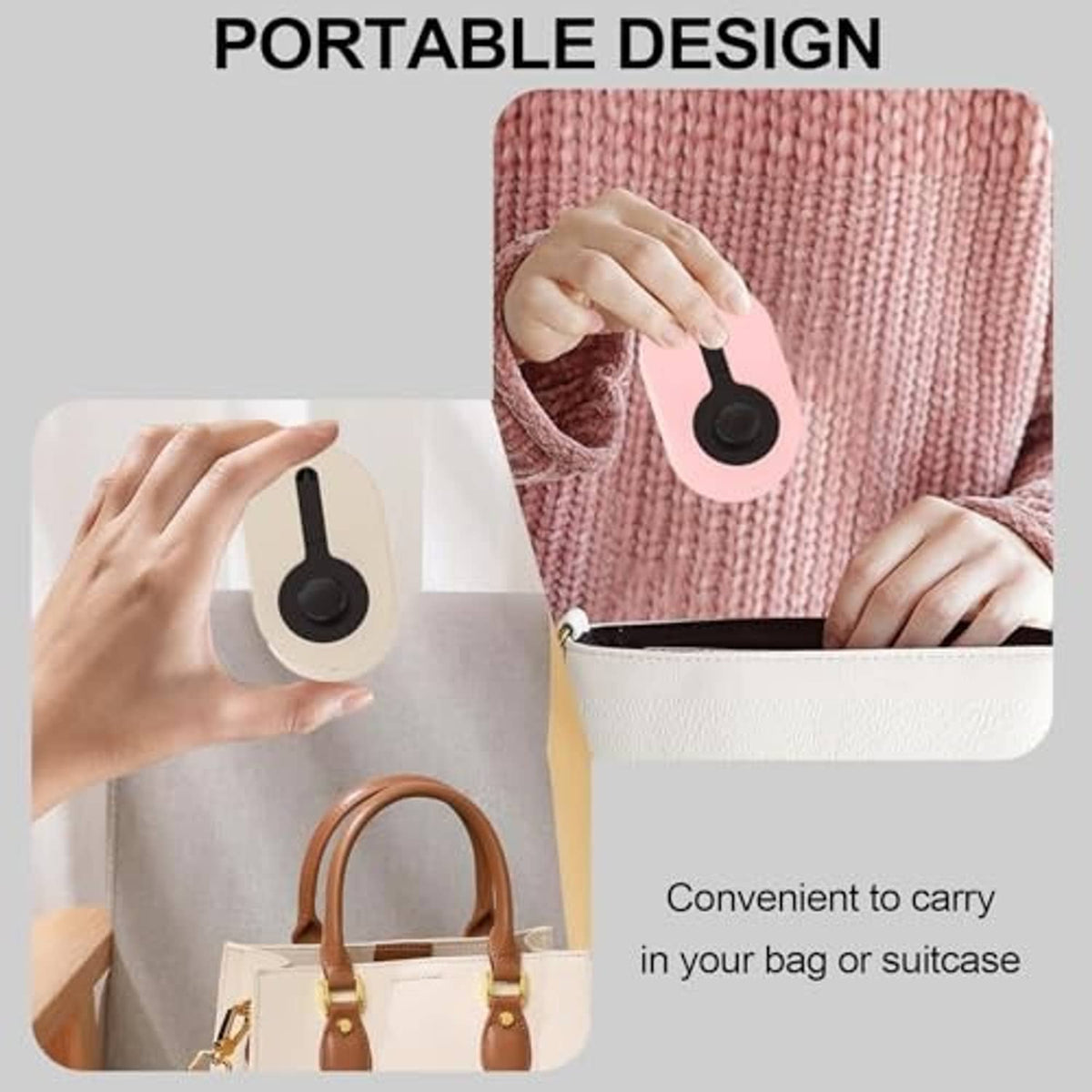 Portable black silicone charger stand held in hand with short cable.