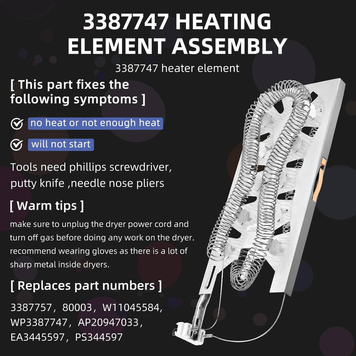 Dryer heating element assembly with coiled heater and metal mounting base