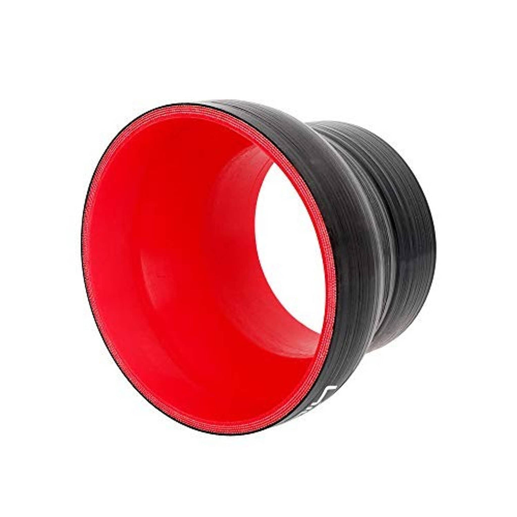 Black straight reducer coupler end view with wide red lip and ribbed surface