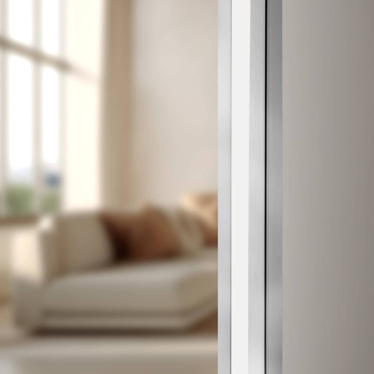 Silver aluminum corner guard installed along a wall inside corner edge