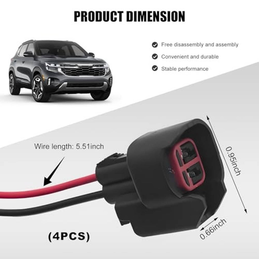 Compact fuel injector connector with black housing and red/black wire leads