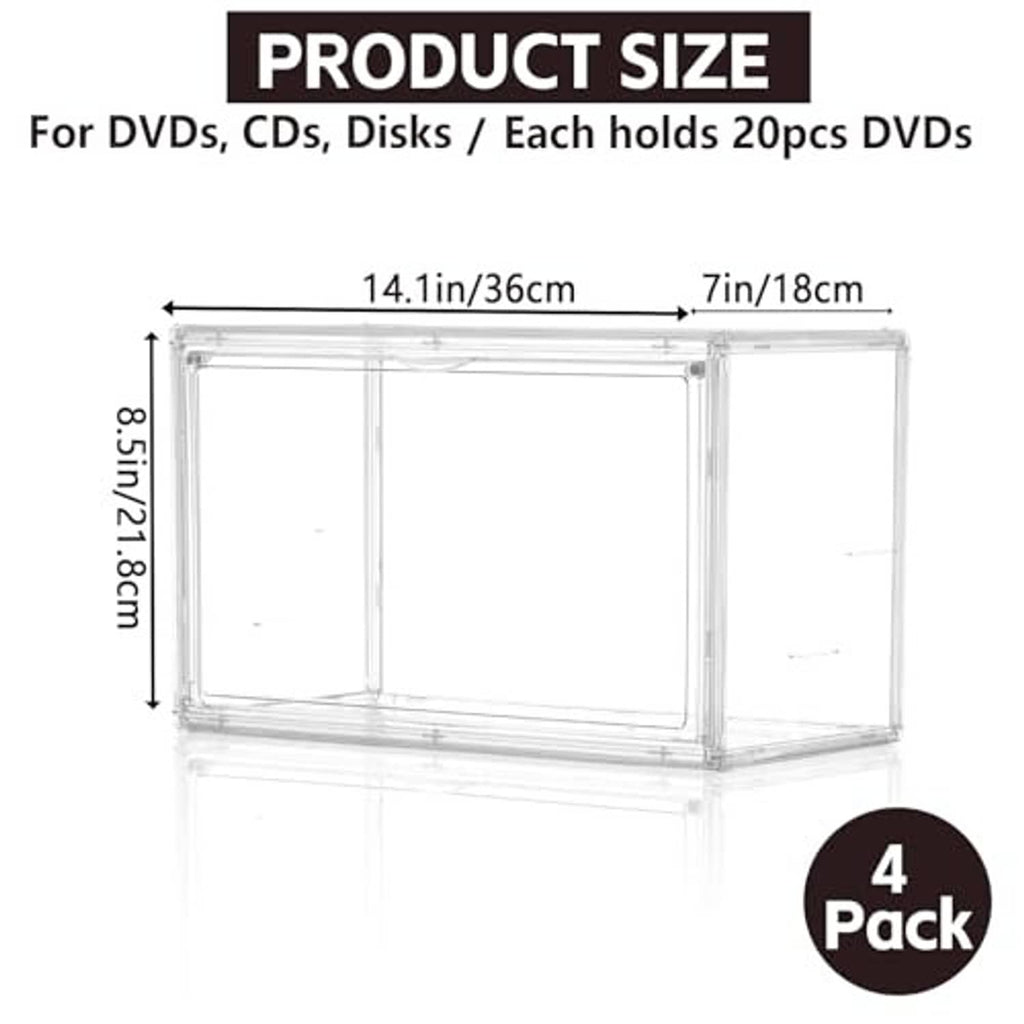 Clear acrylic stackable DVD/CD storage box with hinged front door, empty